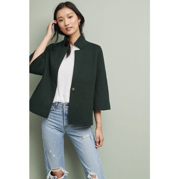 Moth Jackets \u0026 Coats | Moth Anthropologie Large Deep V Neck Collared Navy Blue Sweater Blazer Jacket | Color: Blue | Size: L | Nthriftygypsy's Closet